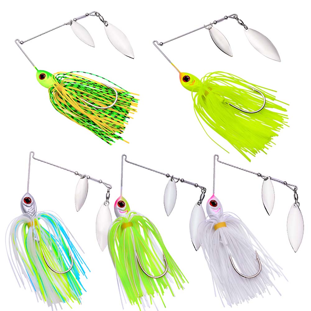 FREE FISHER 5pcs Fishing Buzzbait Lures Metal Jigs Lead Head 10g 14g Chatter Bait Spinnerbaits WeedlessHooks with Silicone Skirts