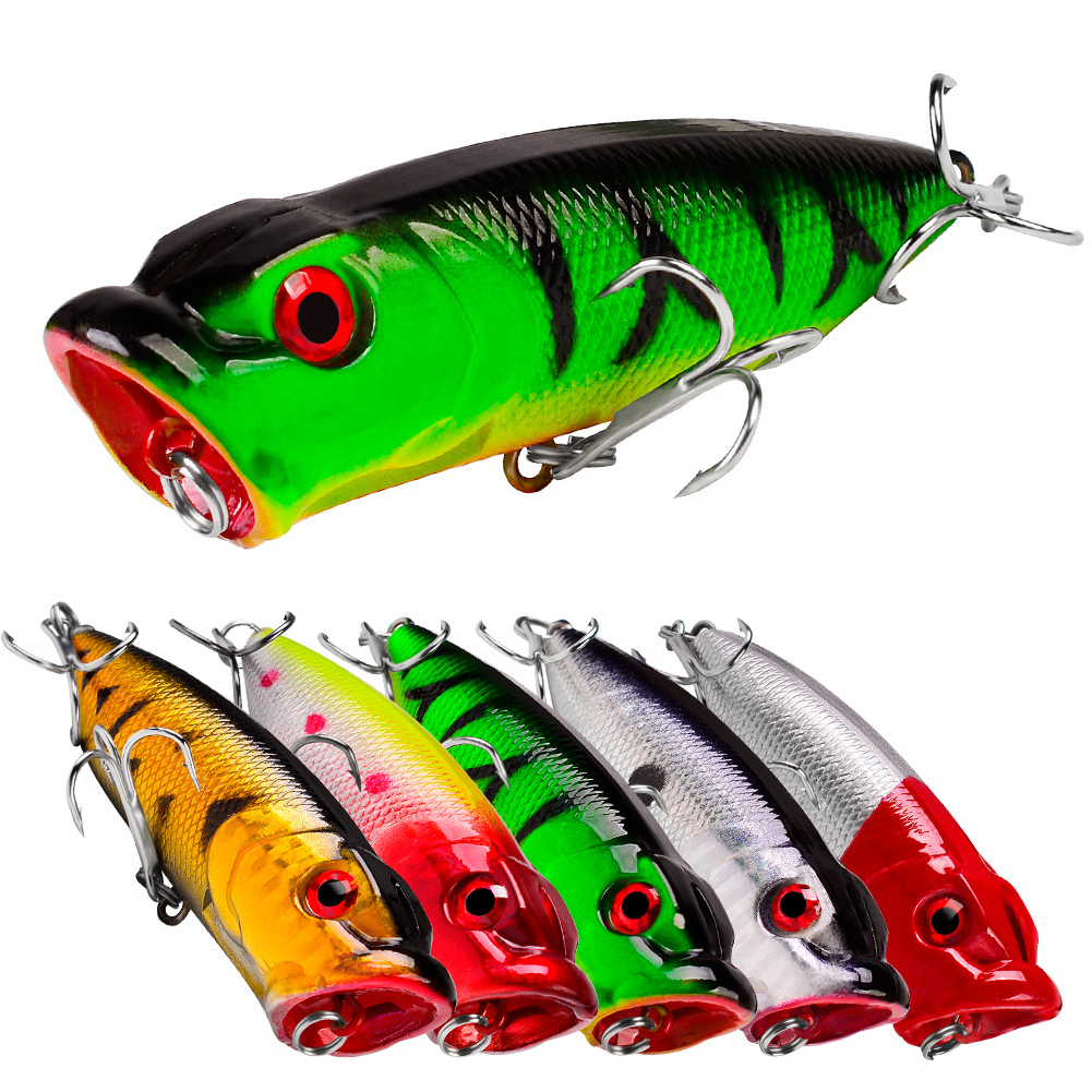 FREE FISHER Fishing Poppers 7.3cm 11g Hard Fishing Lures Topwater Colorfull Artificial Baits with 6# Hooks Noisy Floating Simulation Wobblers Lures