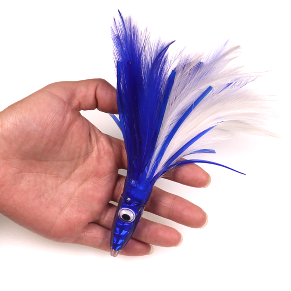 FREE FISHER 5pcs/Lot Sea Fishing Octopus Lure 14cm 32g Squid Jigs Big Game Bait Drag Fishing Bait Trolling Lures with Feather Skirt for Tuna