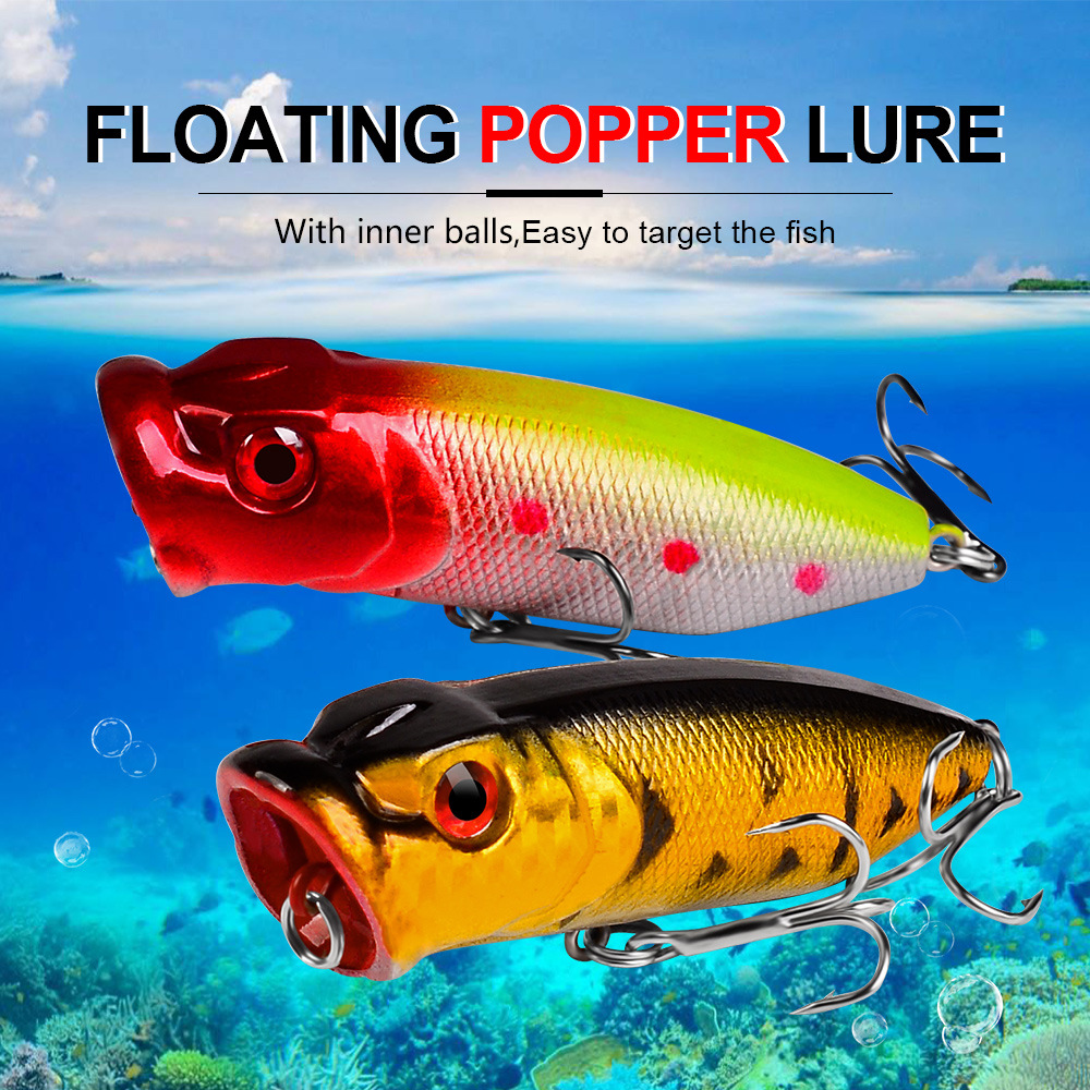 FREE FISHER Fishing Poppers 7.3cm 11g Hard Fishing Lures Topwater Colorfull Artificial Baits with 6# Hooks Noisy Floating Simulation Wobblers Lures