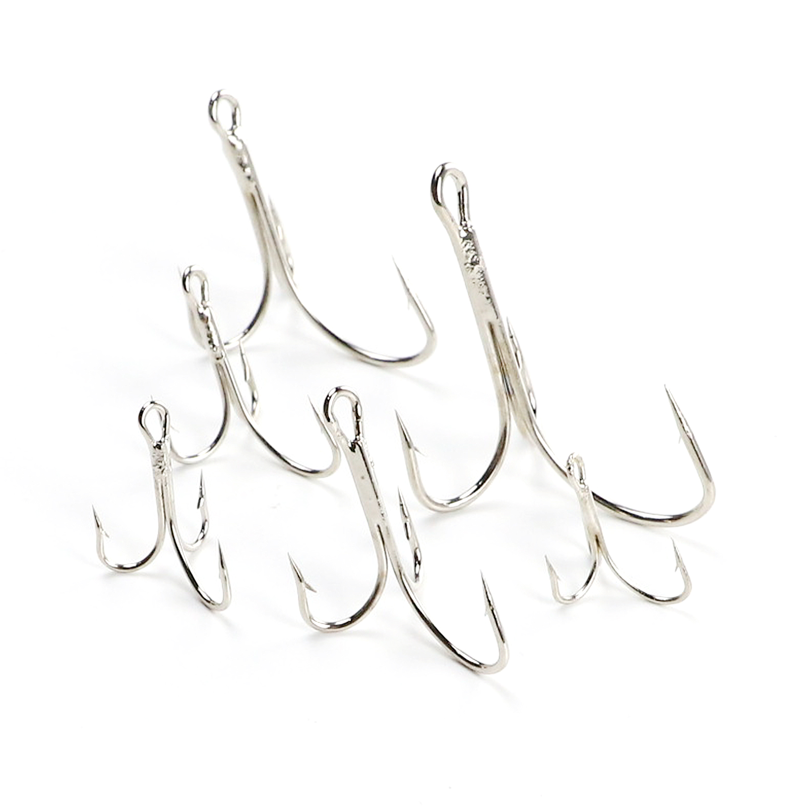 Fishing Hooks Set 105pcs/Box Scorpion Silver Mixed Size Triple Hooks High Carbon Steel Sharp Treble Hooks with Eye