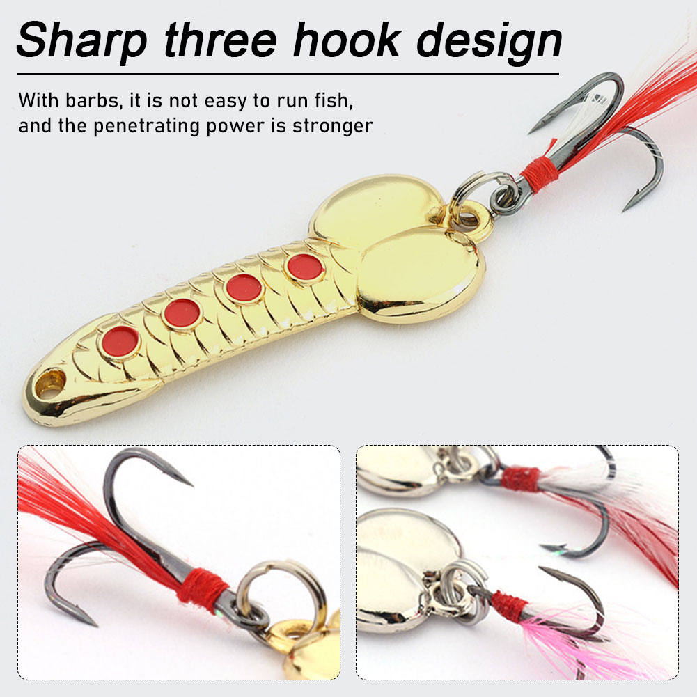 FREE FISHER 4pcs Fishing Metal Spoon Lures Wobbler Casting Jigging Trout Bait Artificial Spinner Baits Horsemouth Sequins with Feather Hook