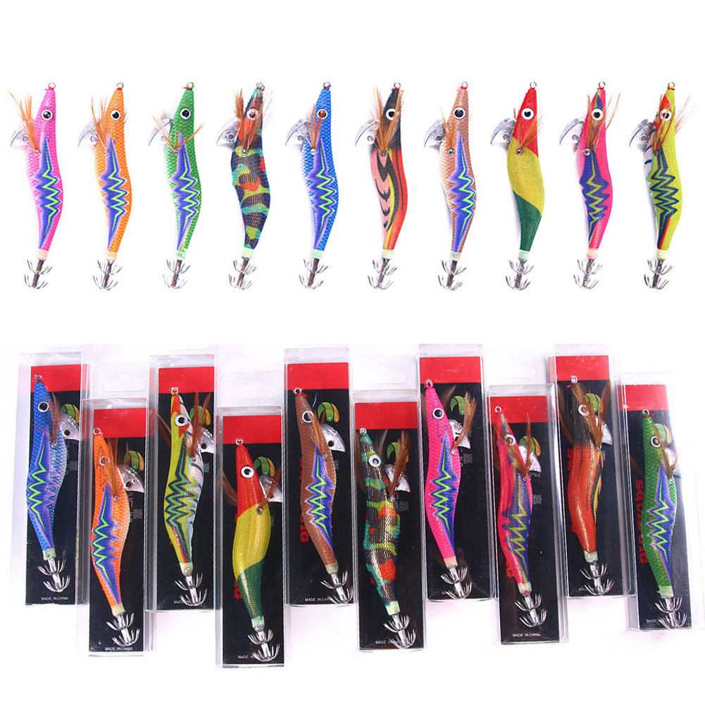 FREE FISHER Hard Bait Fishing Octopus Lure 25#*3.0# Lead Fishing Squid Jig Hook Wooden Shrimp Artificial Fishlure Luminous Cuttlefish Shrimp for Sea Fishing