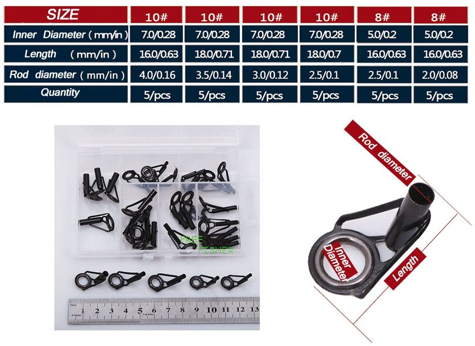 Wholesale Rod Tip Repair Kit,Rod Repair Kit,Stainless Steel Ceramic Ring Guide,Rod Repair Replacement Tip Tops Fishing Rod Repair kit 6 Sizes 30pcs
