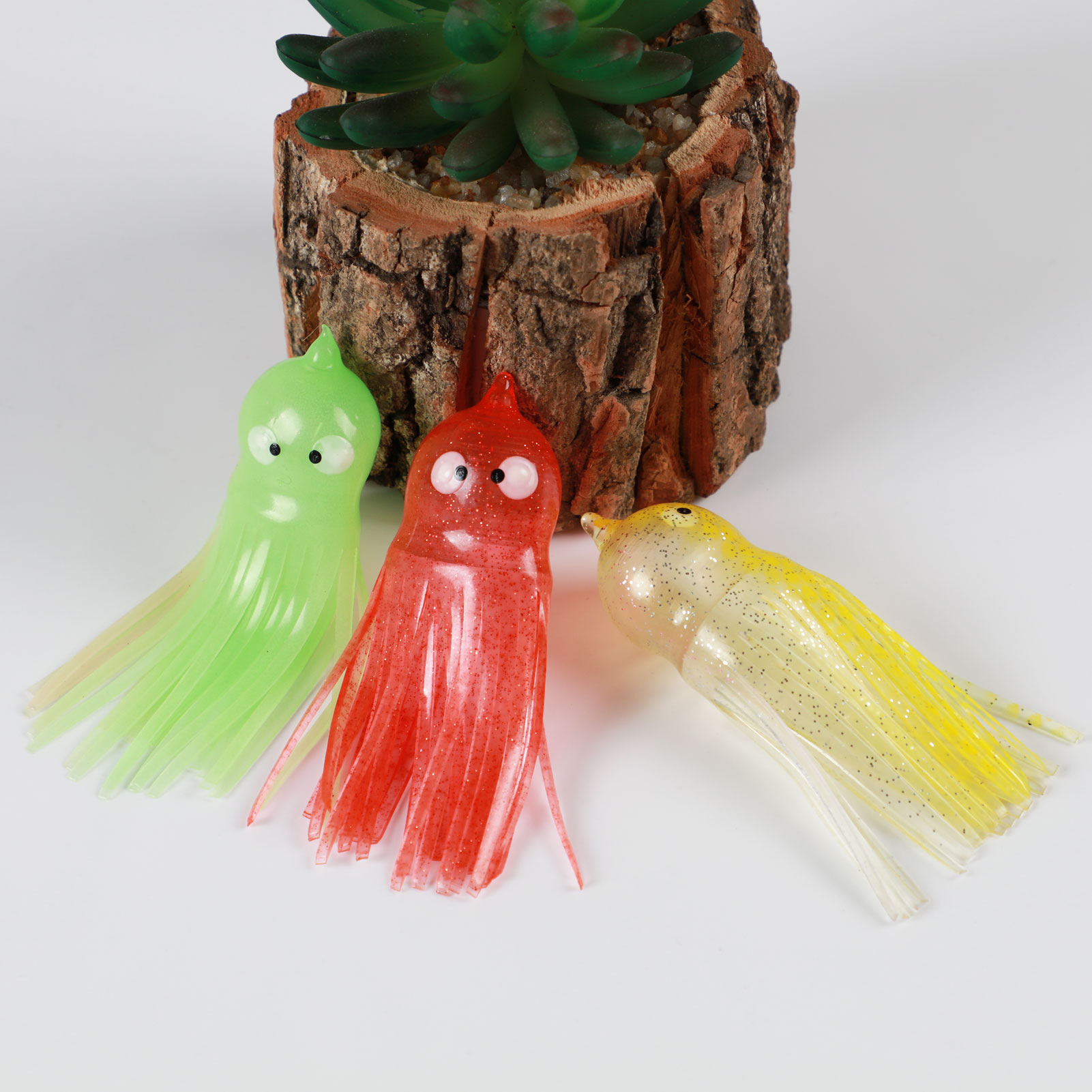 FREE FISHER 10pcs Octopus Soft Baits Fishing Soft Skirt Squid Tuna Fishing Baits/Lures 9.5cm/8g Luminous Artificial Bait Fishing Tackle 10pcs hooks with Box