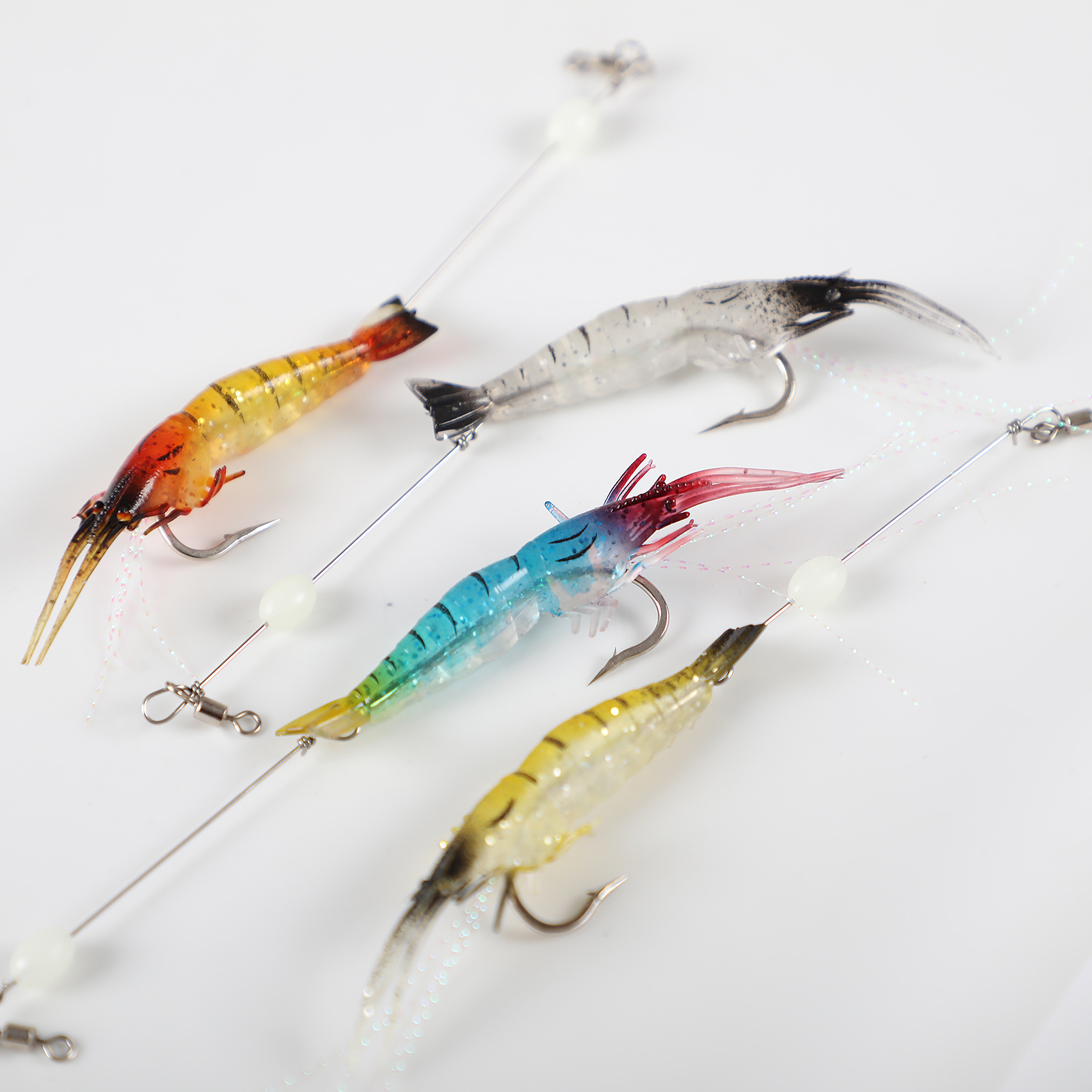 FREE FISHER Fishing Baits 15Pcs Soft Shrimp Lures 9cm 5.5g Luminous Artificial Baits Silicone with Single Hook Swivel Bead Anzois Rigs