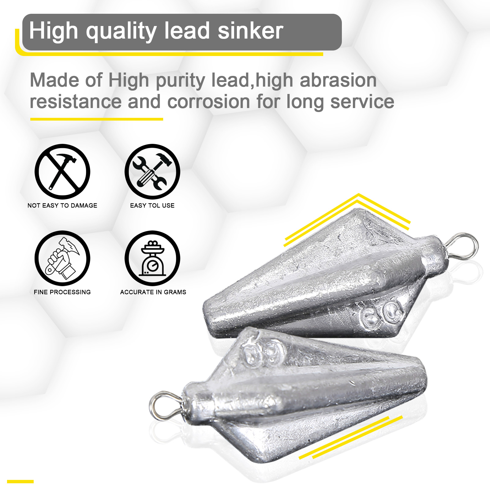 FREE FISHER Fishing Weights Set Diamond Big Heavy Quadrangle Lead Sinkers Flipping 40/50/60/80/100/120g Drop Shot for Sea Fishing