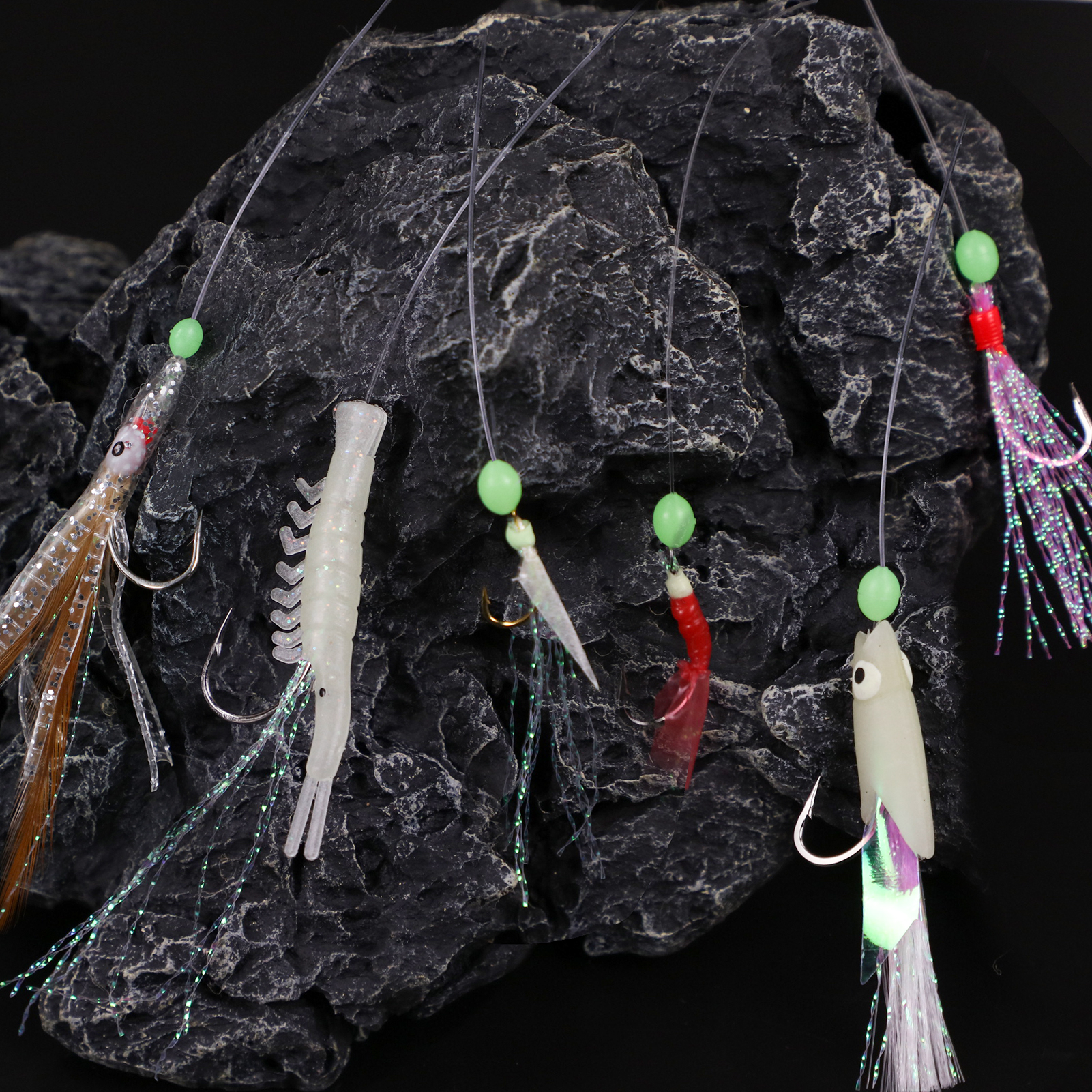 FREE FISHER 20pcs/Pack Fishing String Hooks Set 14#-1/0# Luminous Shrimp Lures Soft Octopus Baits Nylon Line Swivel Colorful Wire Fish Rigs