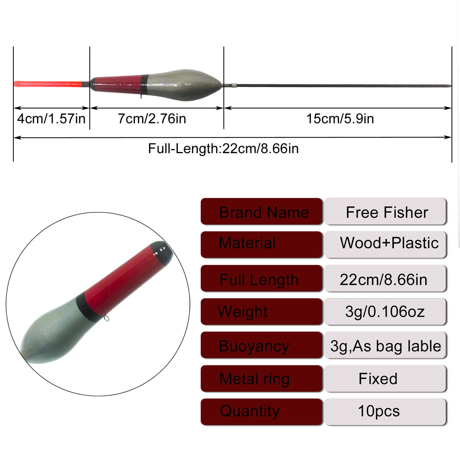 FREE FISHER Fishing Wood Floats Lightweight Bobbers Cork Vertical Buoy Set Long Tail Antenna Colored Stopper Copper Swivel for Bass/Carp