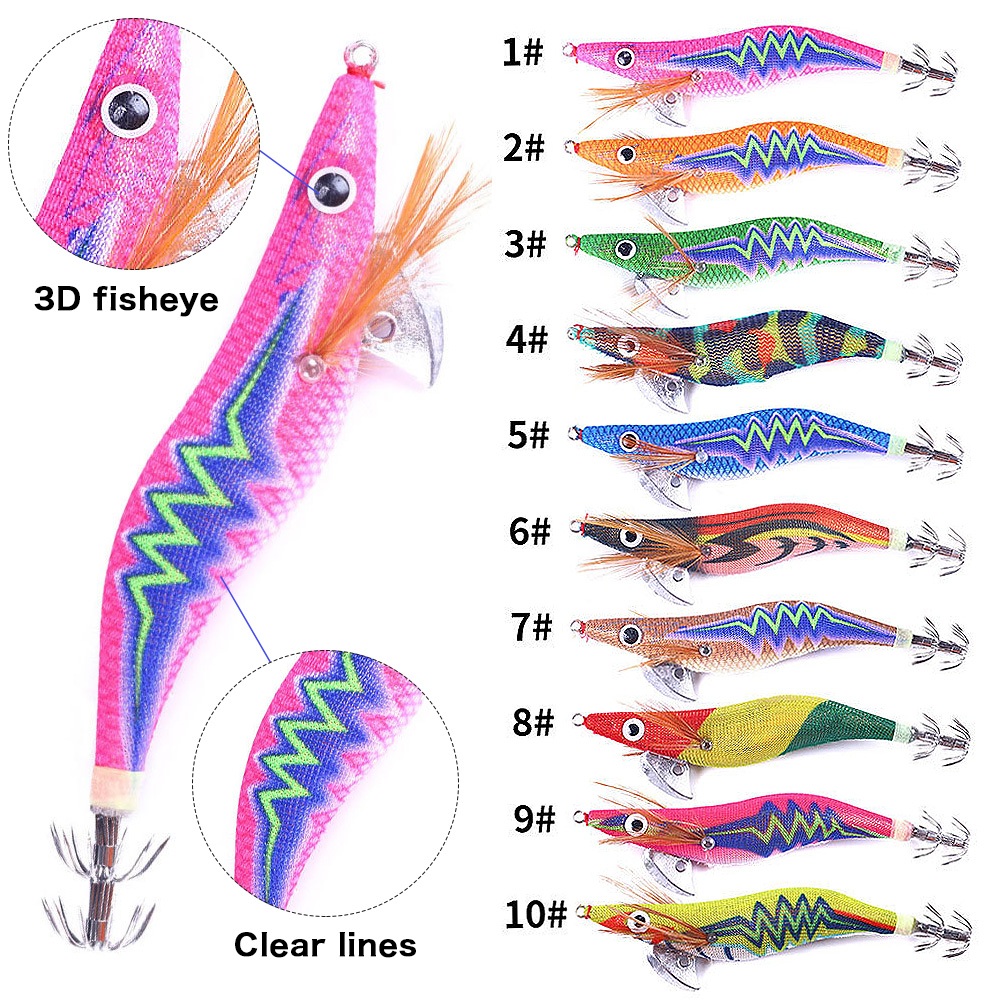 FREE FISHER Hard Bait Fishing Octopus Lure 25#*3.0# Lead Fishing Squid Jig Hook Wooden Shrimp Artificial Fishlure Luminous Cuttlefish Shrimp for Sea Fishing