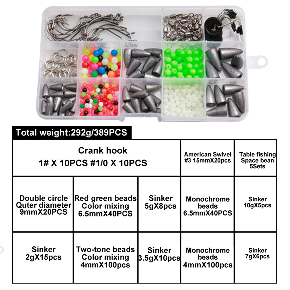 FREE FISHER Fishing Weights Set Lead Sinker Beads Jig Crank Hooks Swivels Fishing Accessories Tackle Box Kit for Sea Fishing