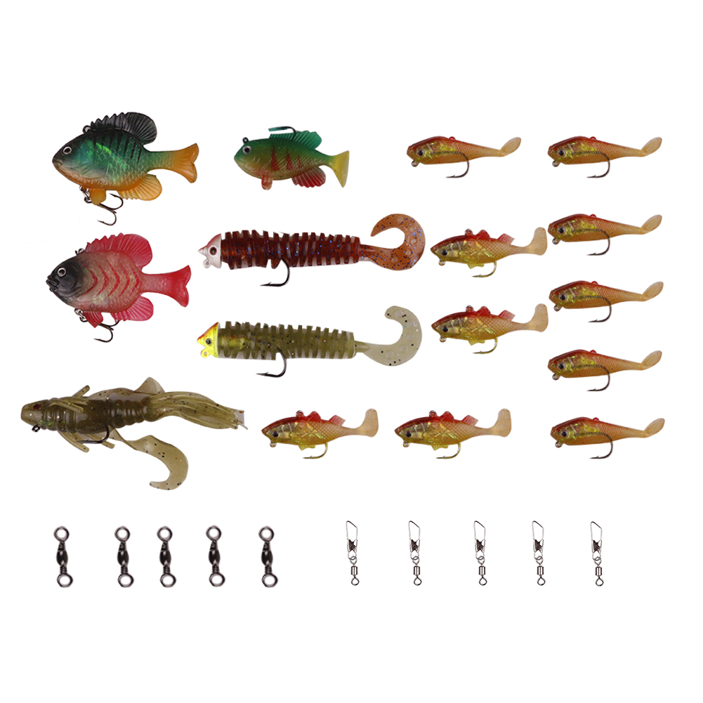 FREE FISHER Fishing Artificial Baits Set 36pcs with Clear Plastic Box Lead Fish Big Soft Wobbler Lures Stainless Steel Swivels for Carp Fishing