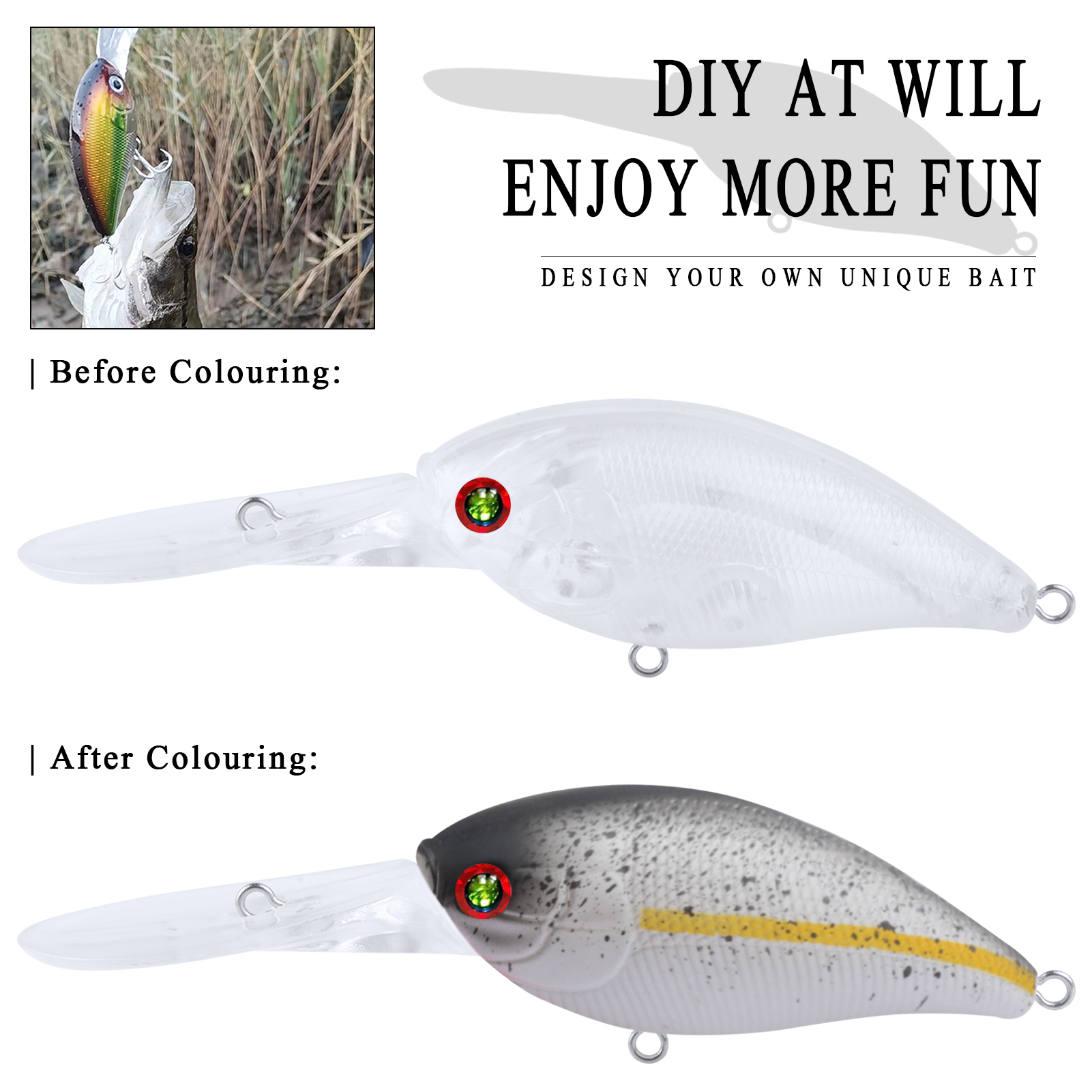 FREE FISHER 20pcs Unpainted Lures Fishing Blank Artificial Hard Baits Long Tongue Transparent Bait Embryo 10cm 11g DIY Crankbaits