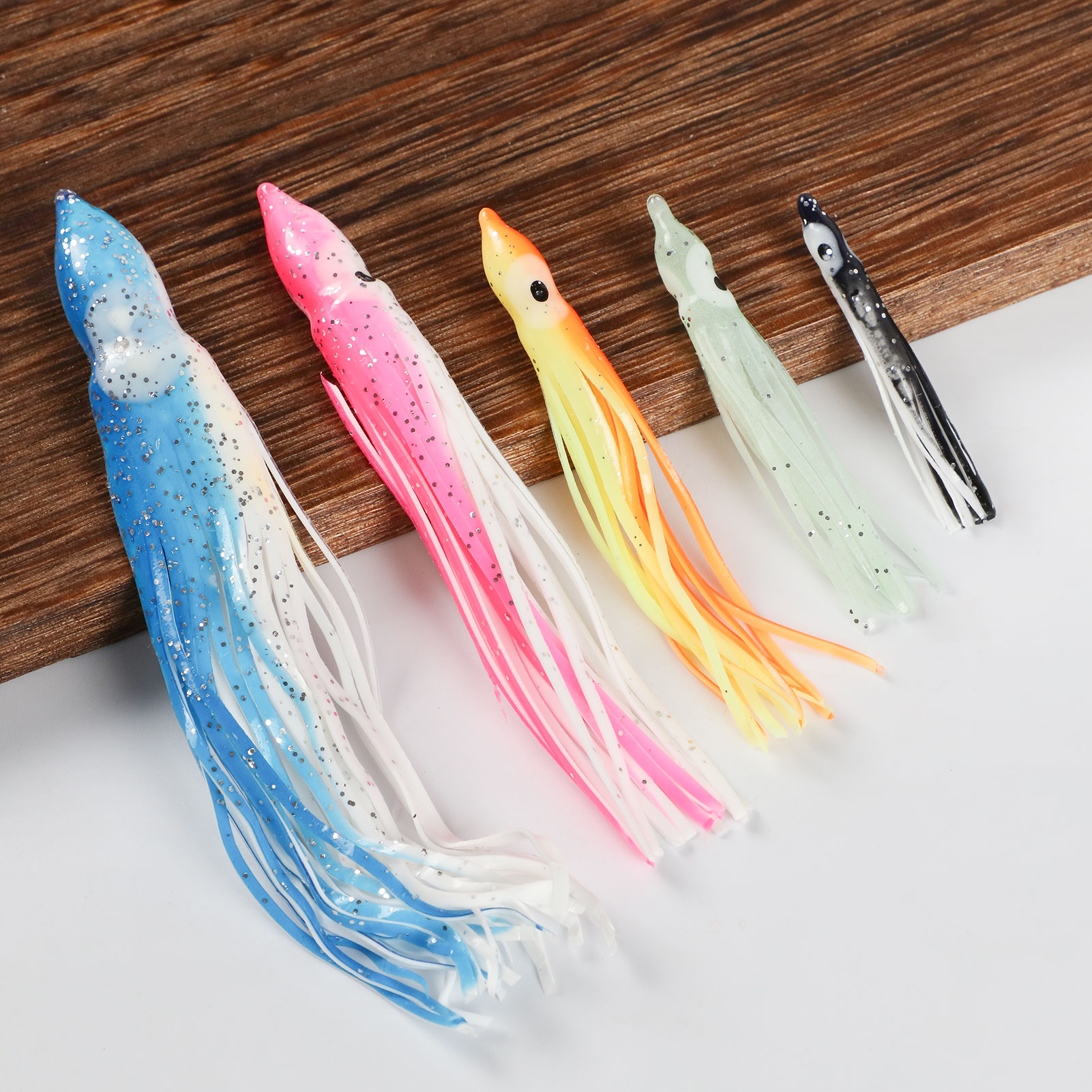 FREE FISHER 25 pcs/set Fishing Lures Soft Octopus Squid Lures 9cm 12cm 15cm with 20pcs Silver Octopus Hooks 8299 for Freshwater and Saltwater