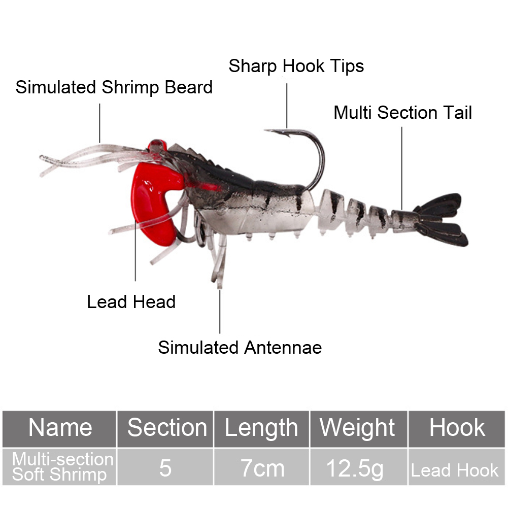 FREE FISHER 5pcs Fishing Soft Baits 7cm 5g Multi-Section Prawn with Sharp Hook Shrimp Fishy Smell Wobblers Artificial Lures for Carp Fishing