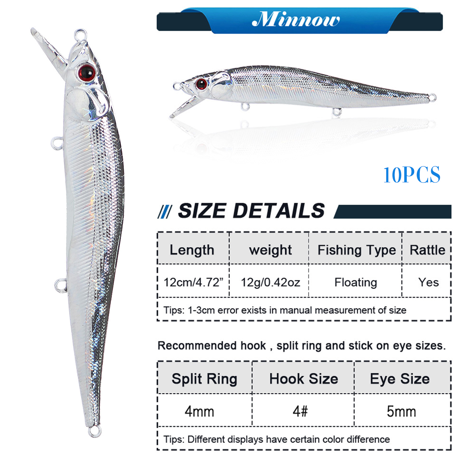 FREE FISHER Fishing Blank Lures Set 10pcs/Lot Unpainted Baits Minnows Crankbaits Pencil Lures Clear Naked Bait Embryo with Ring Eyes