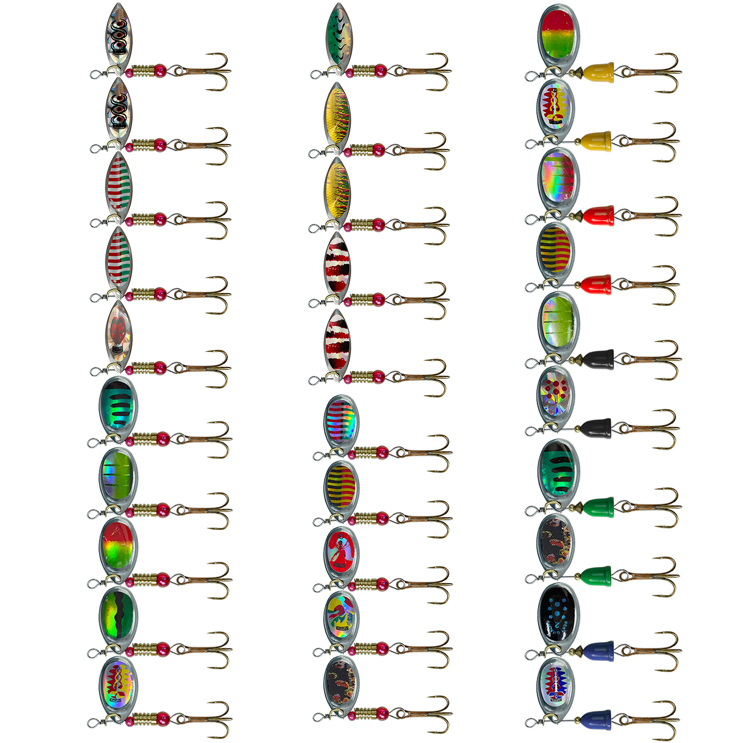 FREE FISHER 30pcs/set Assorted Metal Spinners Fishing Lures Spoon Crankbait Spinnerbaits Laser Sequins with Treble Hooks for Bass Pike Trout