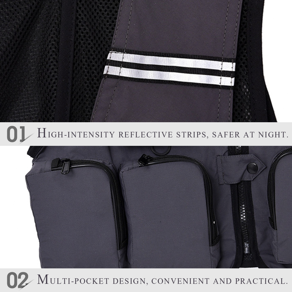 FREE FISHER Fishing Photography Vest with Pockets Men's Mesh Quick-Dry Waistcoat Outdoor Jackets for Camping Hunting Travelers Survival Utility Safety
