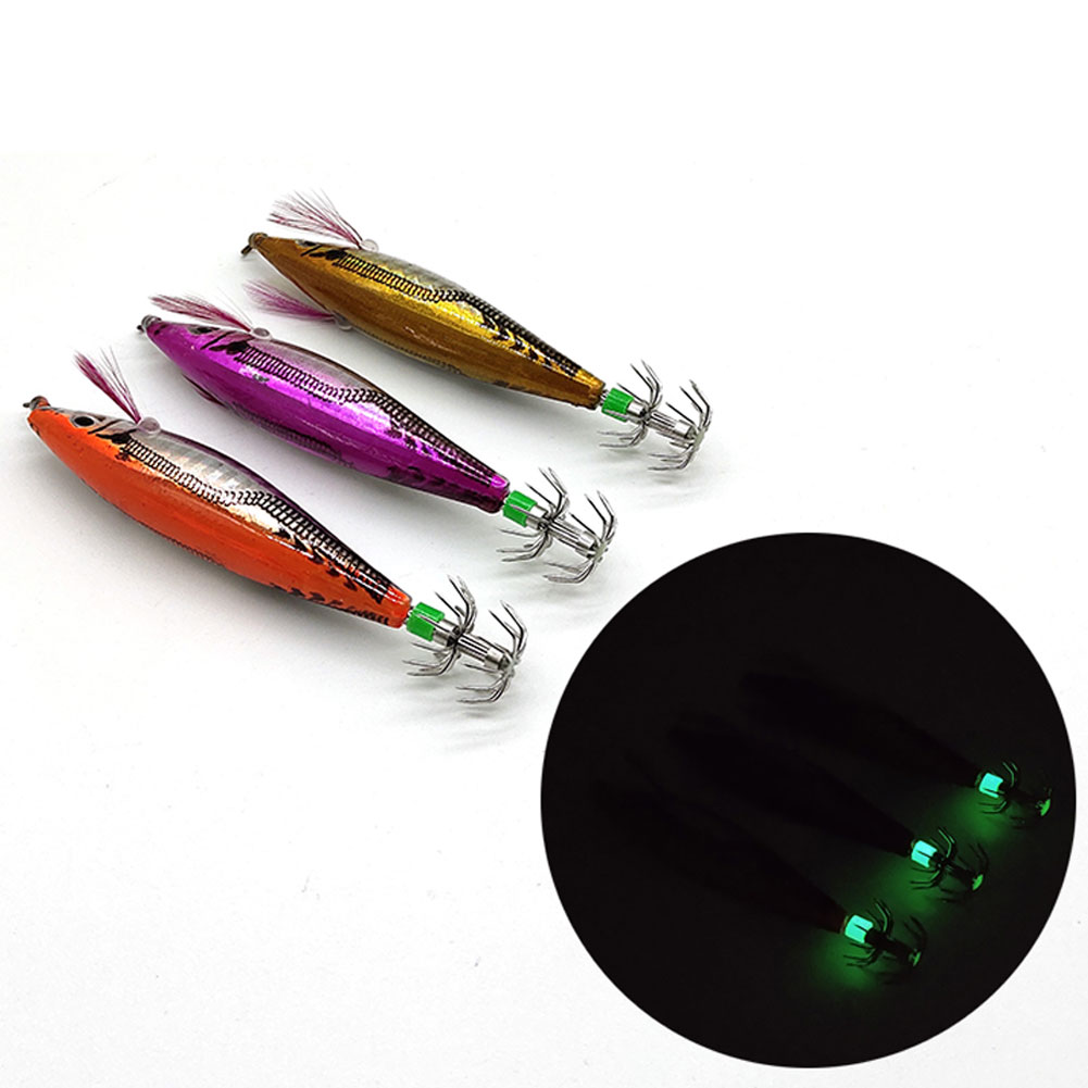 FREE FISHER Fishing Luminous Squid Wood Shrimp Lures Octopus Squids Cuttlefish Jigs Lures Spinnerbait Wood Shrimp Jig Hooks for Sea Fishing