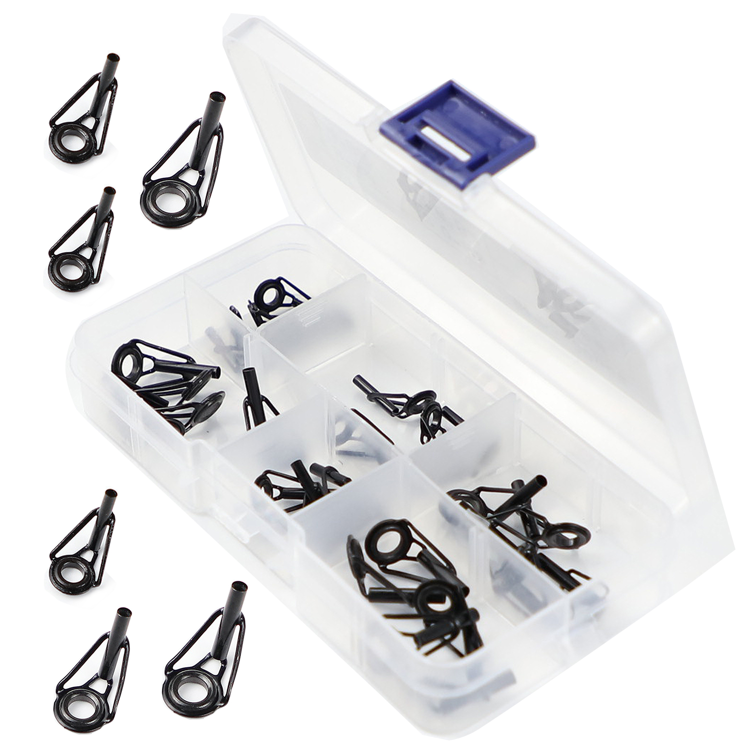 FREE FISHER Fishing Rod Guides Ring 30pcs/Box Stainless Steel Wear Resistant Ceramic Guide Ring Rod Repair Replacement Kit Top Tips 18mm~46mm