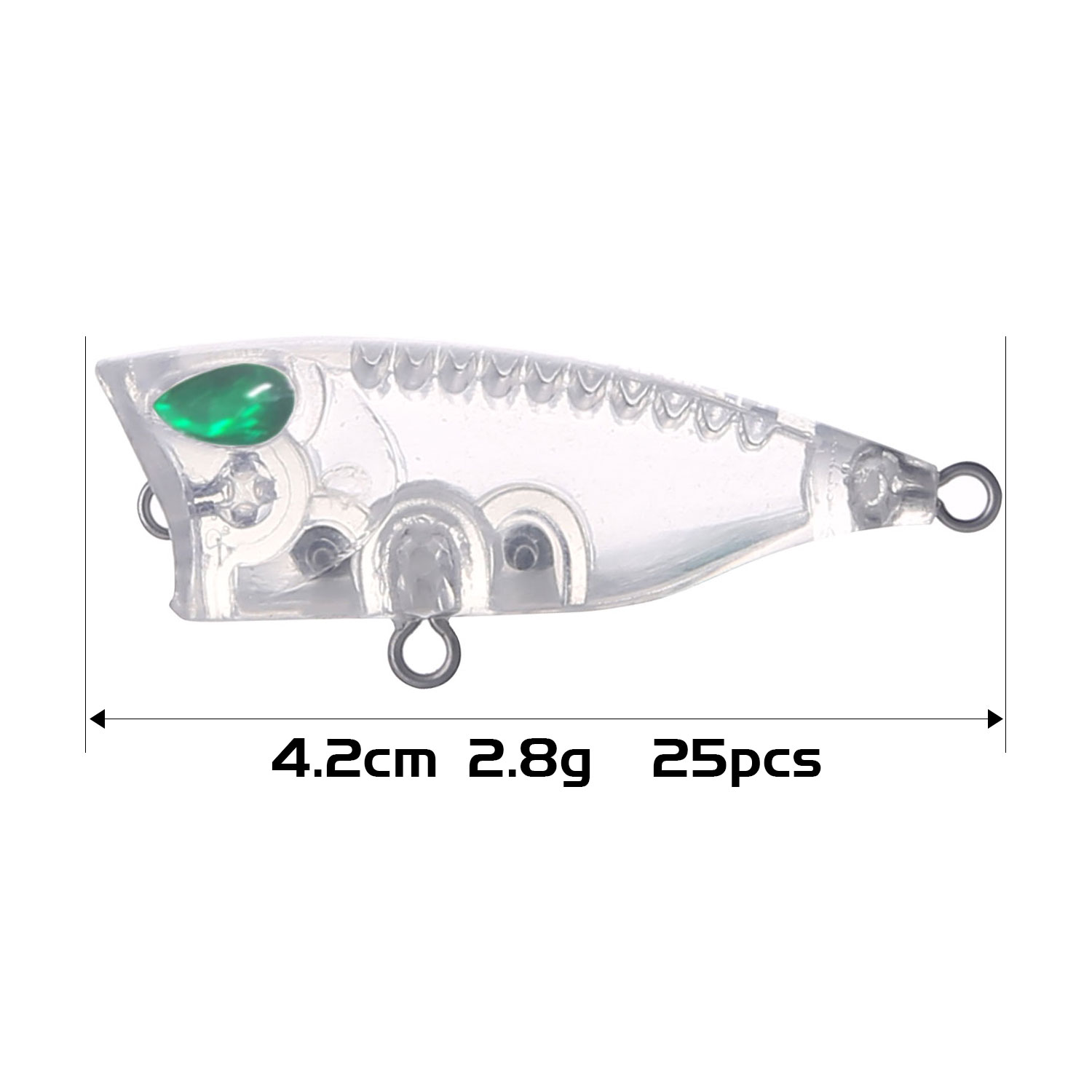 FREE FISHER 25pcs/Lot Fishing 3D Popper Lures with Eyes Blank Bait Embryo Unpainded Lures Clear Plastic Hard Baits 42mm 2.8g Manual DIY Bass Lure