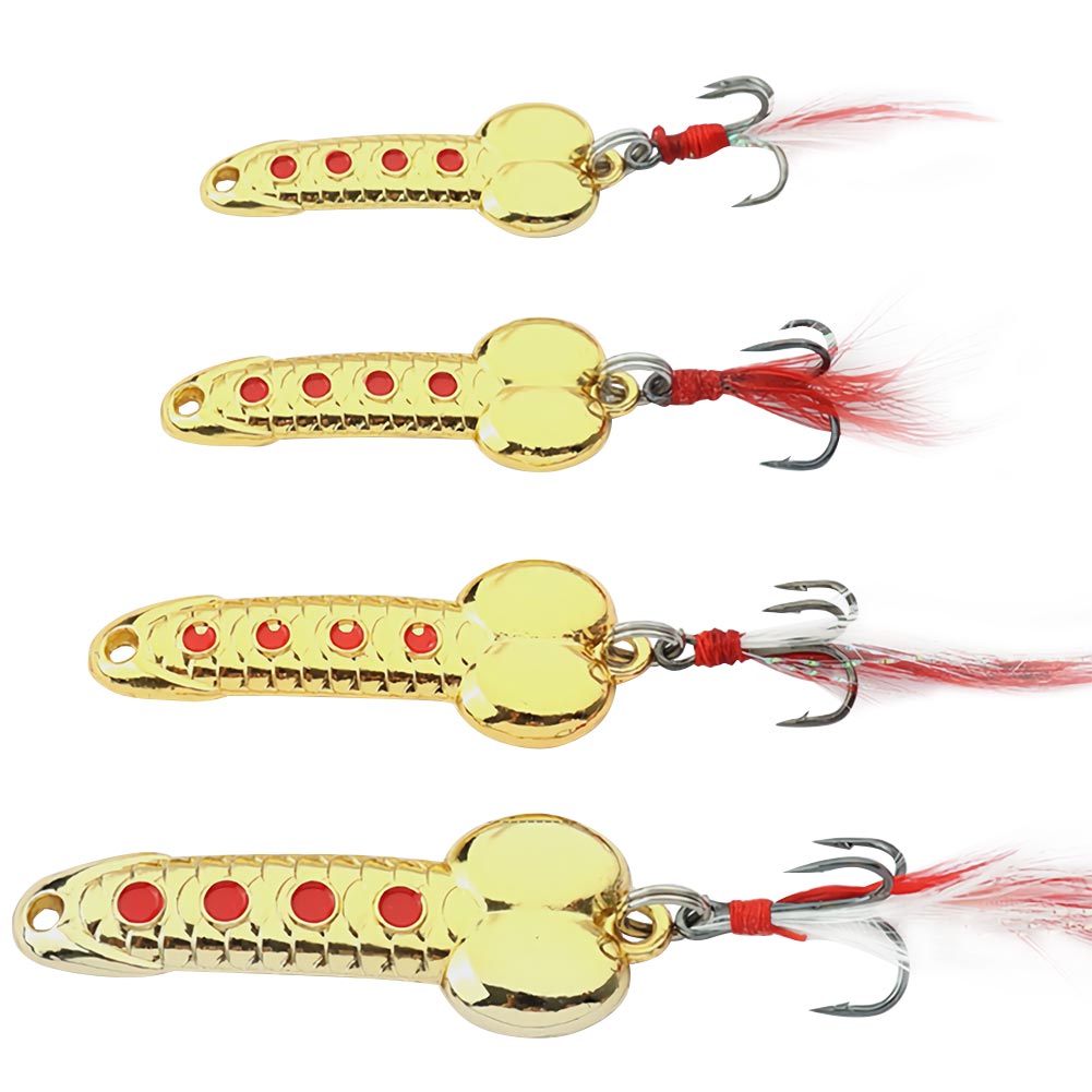 FREE FISHER 4pcs Fishing Metal Spoon Lures Wobbler Casting Jigging Trout Bait Artificial Spinner Baits Horsemouth Sequins with Feather Hook