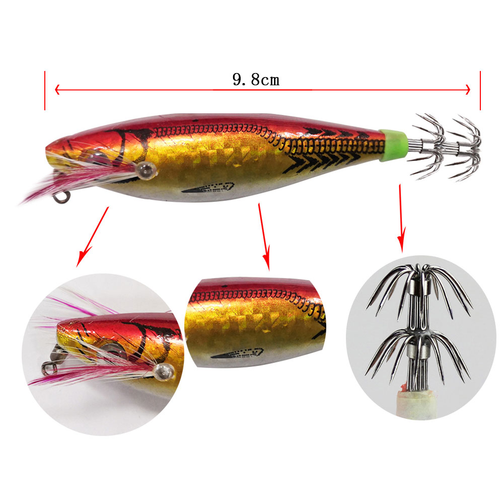 FREE FISHER Fishing Luminous Squid Wood Shrimp Lures Octopus Squids Cuttlefish Jigs Lures Spinnerbait Wood Shrimp Jig Hooks for Sea Fishing