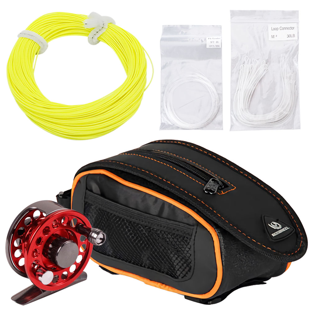 FREE FISHER 23pcs Fly Fishing Combo Bag WF Main Line Nylon 0X-6X Tapered Leaders Braided 50LB Loop Connectors CNC Fly Reels for Ice Fishing