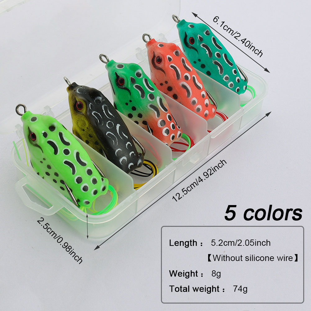 FREE FISHER 5pcs Bionic Thunder Frogs Set 5g/8g/12g Fishing Soft Frogs with Double Hook 3D Lifelike Eye Tail Whiskers Fishing Tackle Box
