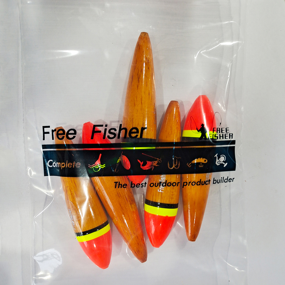 FREE FISHER 5Pcs/Lot Fishing Bobbers Buoy Cork Wobble Plastic Fishing Floats Paulownia 8CM 4G with Hole Red Buoy