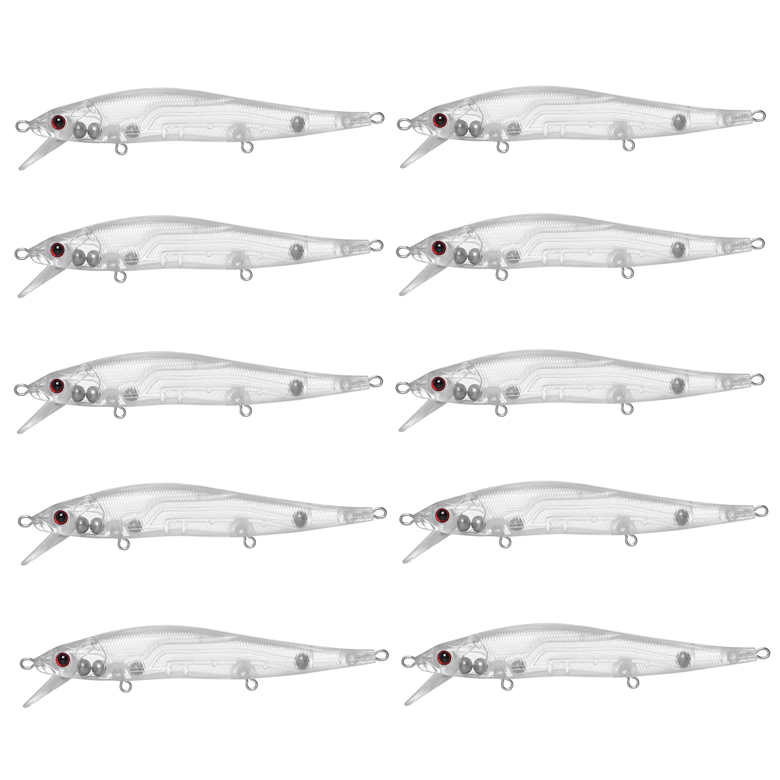 FREE FISHER Fishing Blank Lures Set 10pcs/Lot Unpainted Baits Minnows Crankbaits Pencil Lures Clear Naked Bait Embryo with Ring Eyes