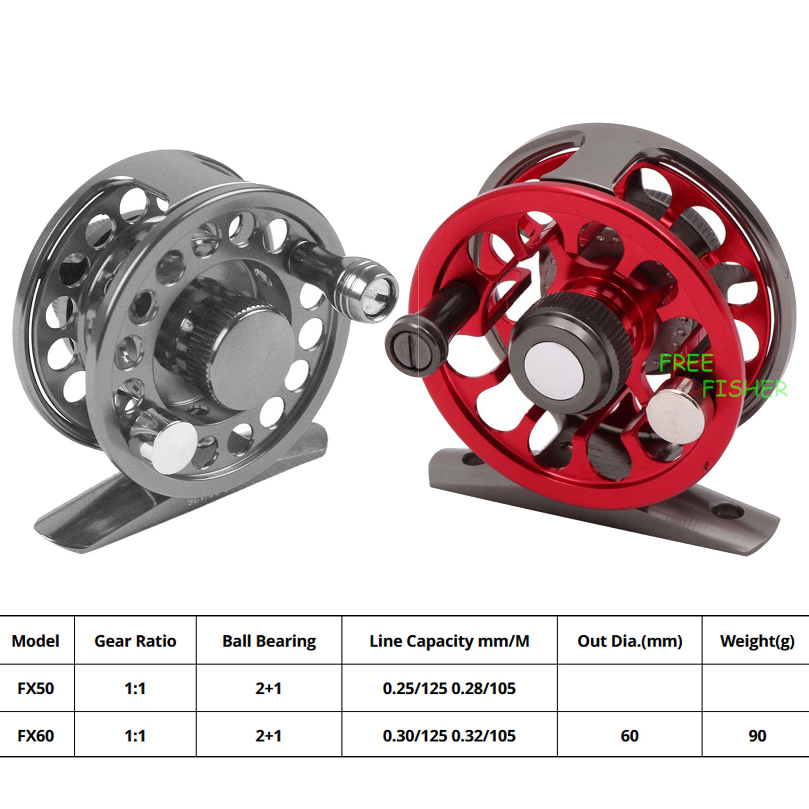 FREE FISHER Fly Fishing Reel 2+1 Ball Bearing 1:1 Lightweight CNC Anodized Aluminum Full Metal Fly Wheels FX60 FX50 Ice Fishing Wheel