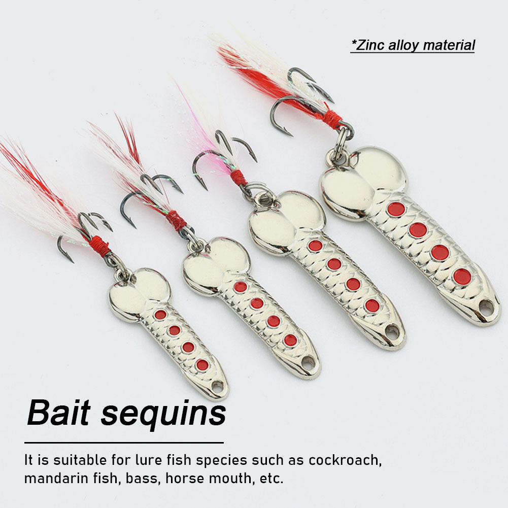 FREE FISHER 4pcs Fishing Metal Spoon Lures Wobbler Casting Jigging Trout Bait Artificial Spinner Baits Horsemouth Sequins with Feather Hook