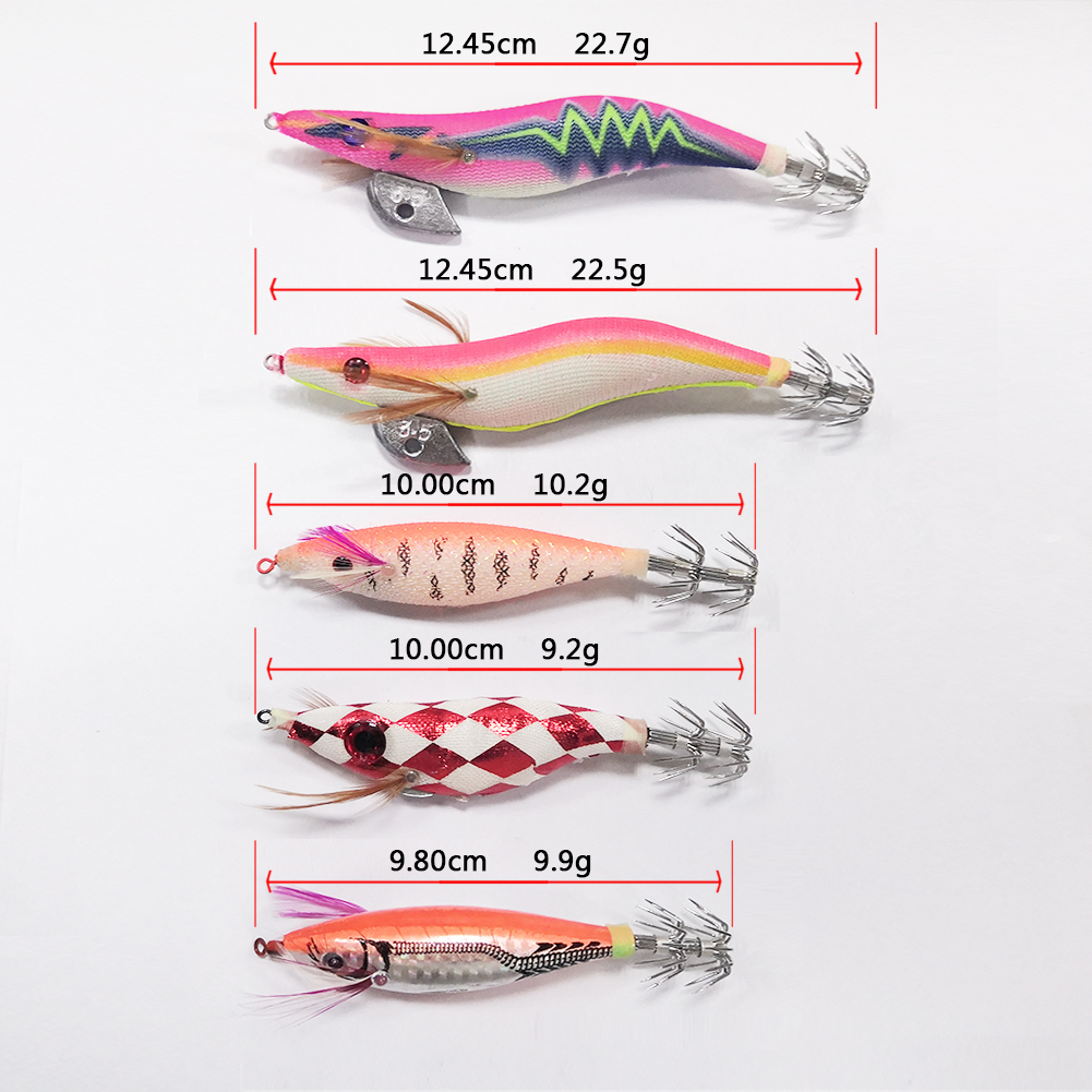 FREE FISHER Fishing Luminous Squid Wood Shrimp Lures Octopus Squids Cuttlefish Jigs Lures Spinnerbait Wood Shrimp Jig Hooks for Sea Fishing