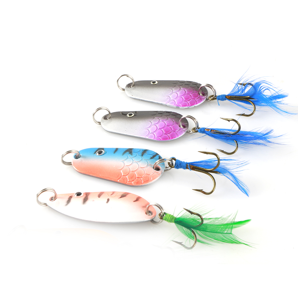 FREE FISHER 30pcs Metal Spoon Lures Fishing Spinnerbaits Kit Rotation Sequins Swimbait wuth Feather Hooks for Trout Pike Salmon Bass
