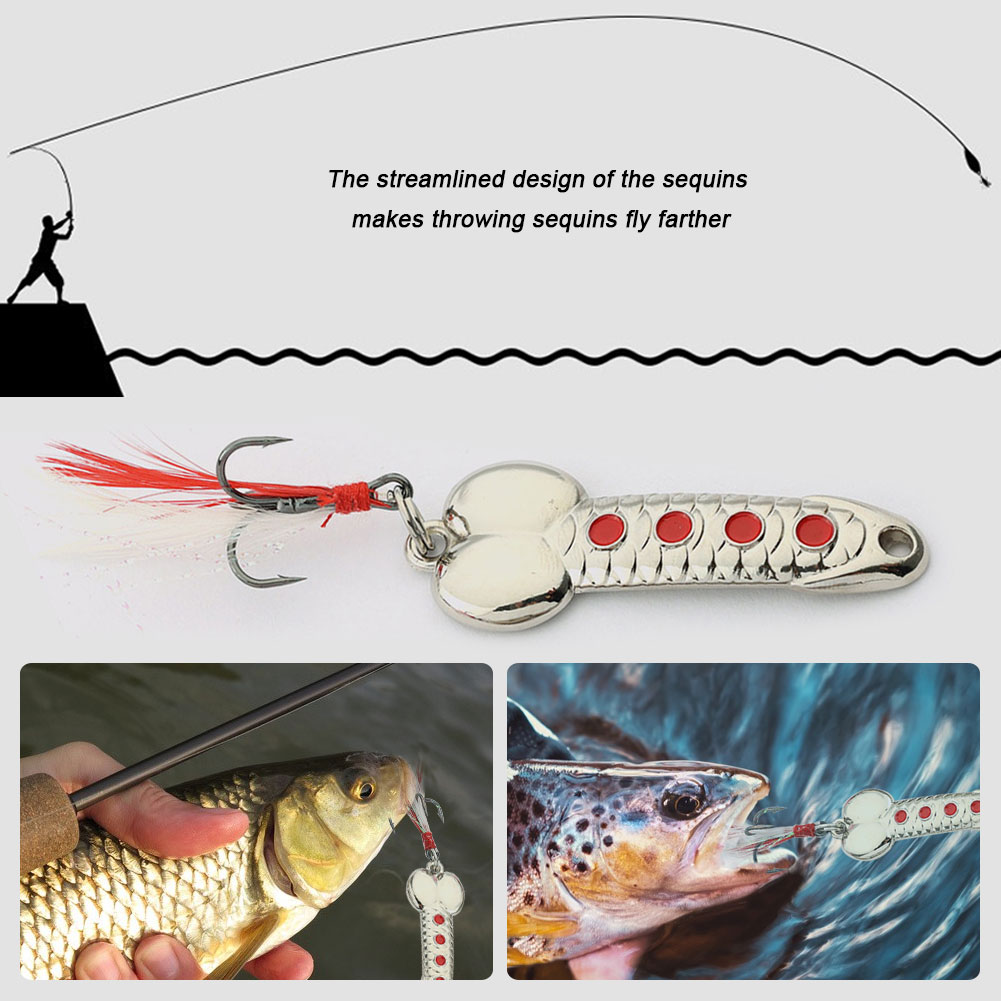 FREE FISHER 4pcs Fishing Metal Spoon Lures Wobbler Casting Jigging Trout Bait Artificial Spinner Baits Horsemouth Sequins with Feather Hook