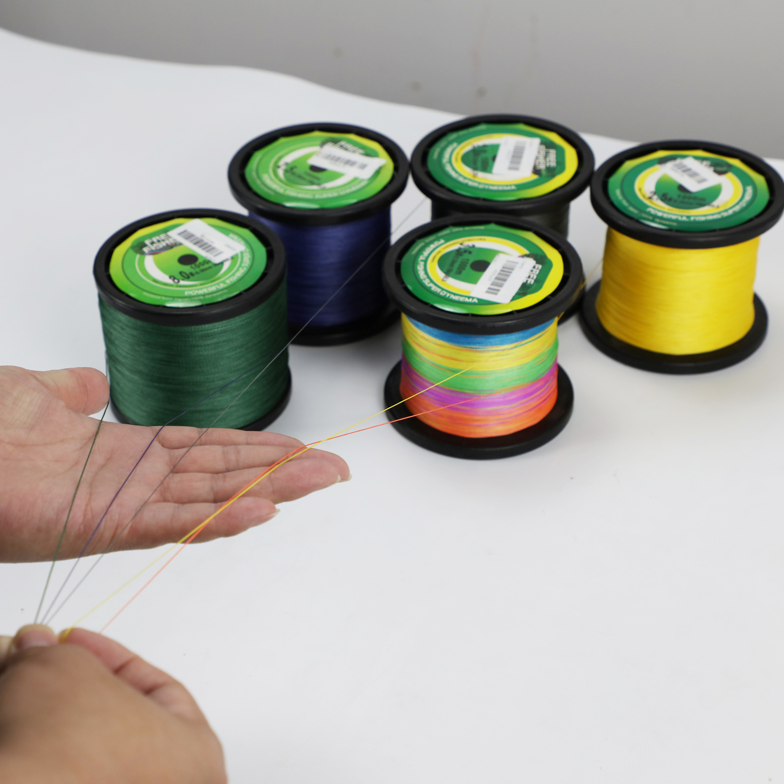 FreeFisher Fishing Braid Line 100% PE Braided Wires 1000m 4 Strands 15LB-80LB 0.14-0.5mm Super Strong Kite Line Green/Grey/Red