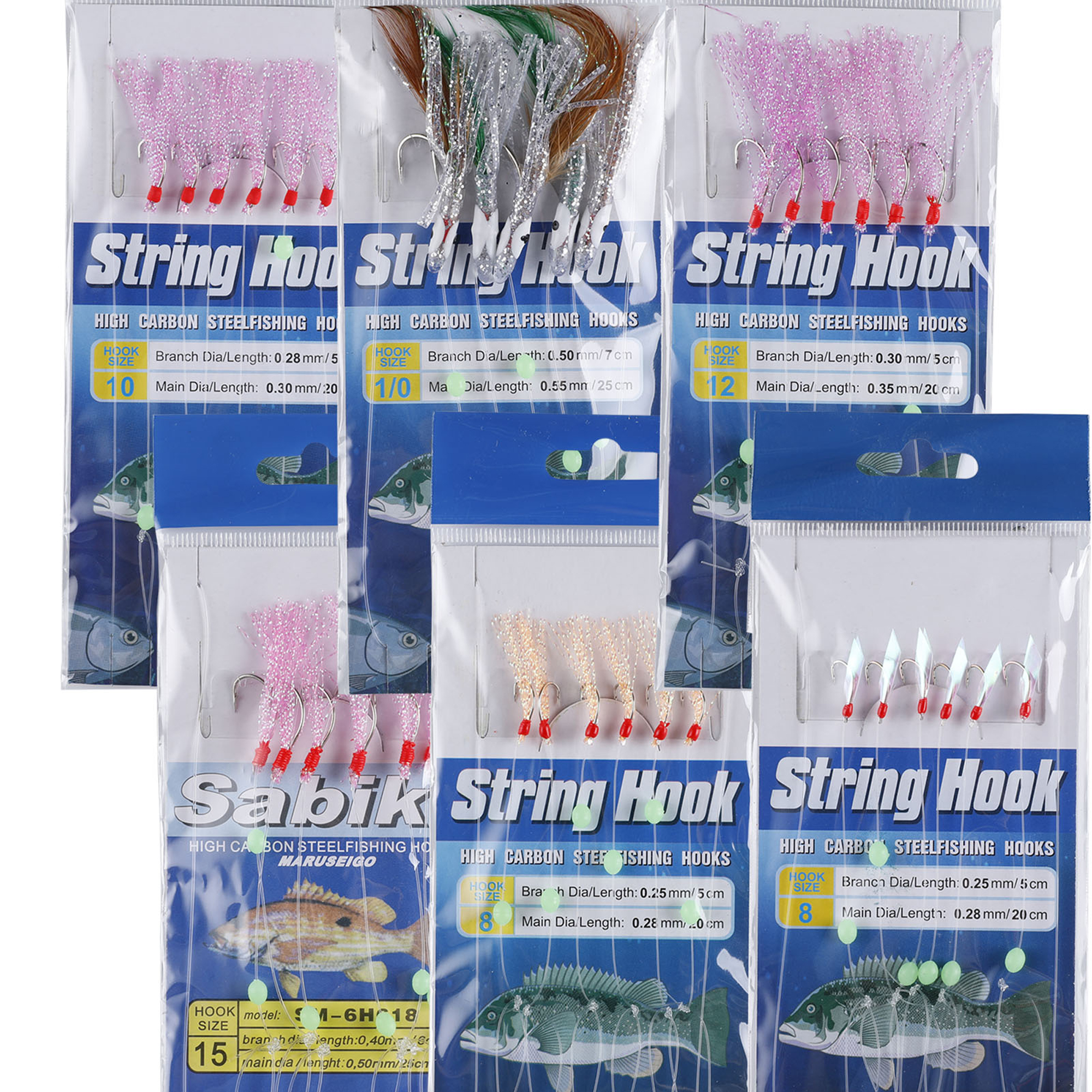 FREE FISHER Fishing Set 22 Pieces Nylon Line Rigs Fish Skin String Hooks with Beads Swivel Feather Hooks Luminous Shrimp Lures/Baits