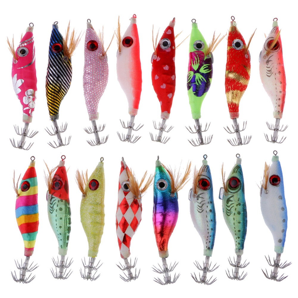 FREE FISHER Fishing Luminous Squid Wood Shrimp Lures Octopus Squids Cuttlefish Jigs Lures Spinnerbait Wood Shrimp Jig Hooks for Sea Fishing