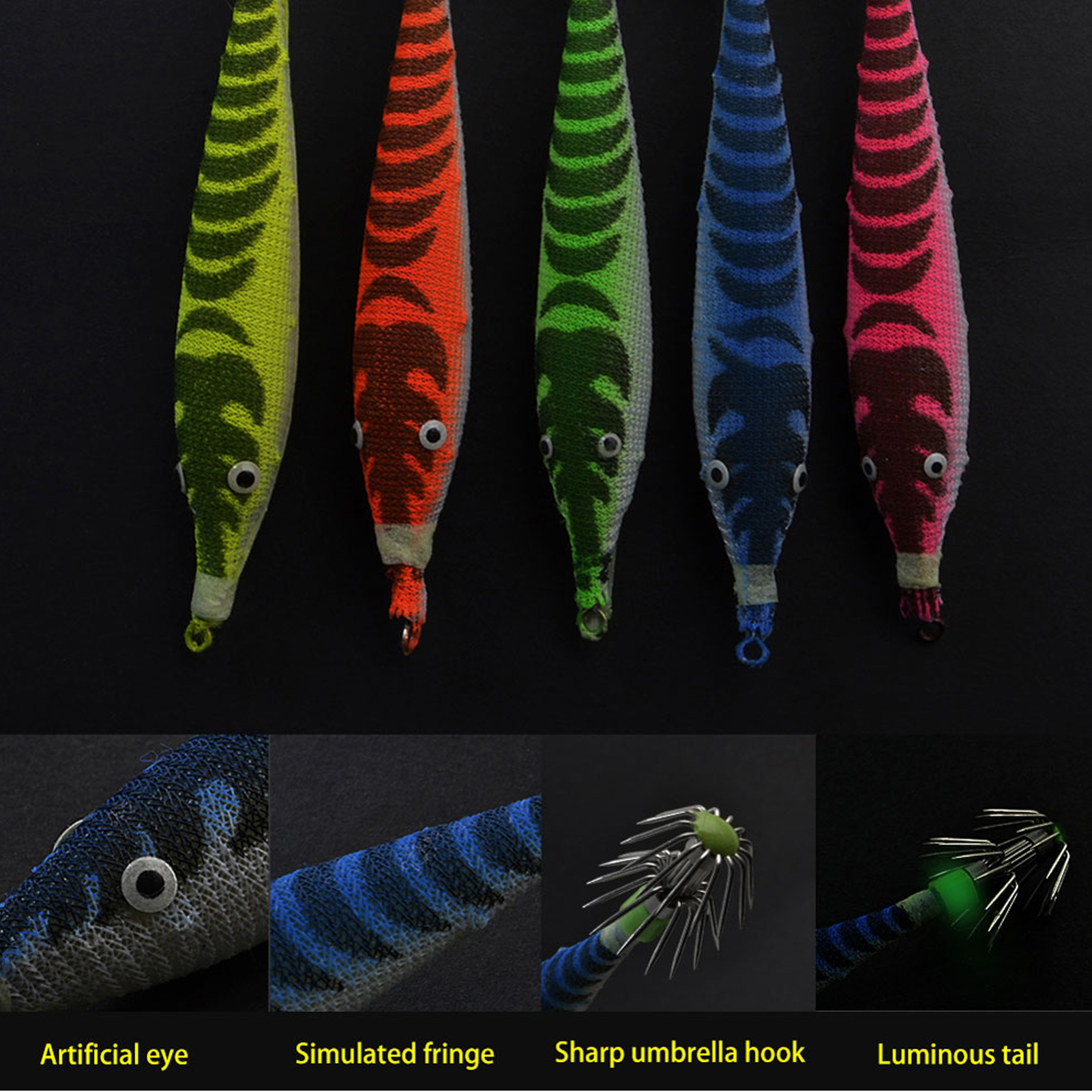 FREE FISHER Fishing Luminous Squid Wood Shrimp Lures Octopus Squids Cuttlefish Jigs Lures Spinnerbait Wood Shrimp Jig Hooks for Sea Fishing