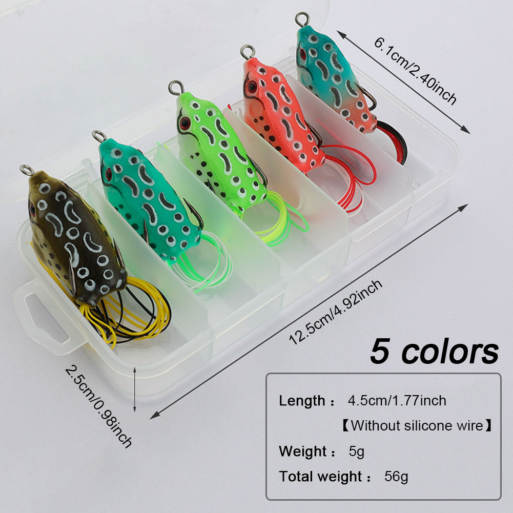 FREE FISHER 5pcs Bionic Thunder Frogs Set 5g/8g/12g Fishing Soft Frogs with Double Hook 3D Lifelike Eye Tail Whiskers Fishing Tackle Box