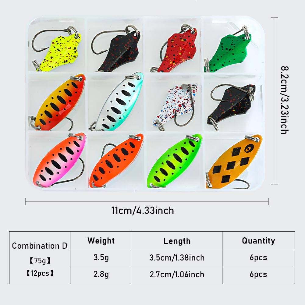 FREE FISHER Fishing Trout Bait Metal Spoon Lures Wobbler Casting Jigging Artificial Laser Spinner Baits Set Horsemouth Sequins with Fishing Tackle Box