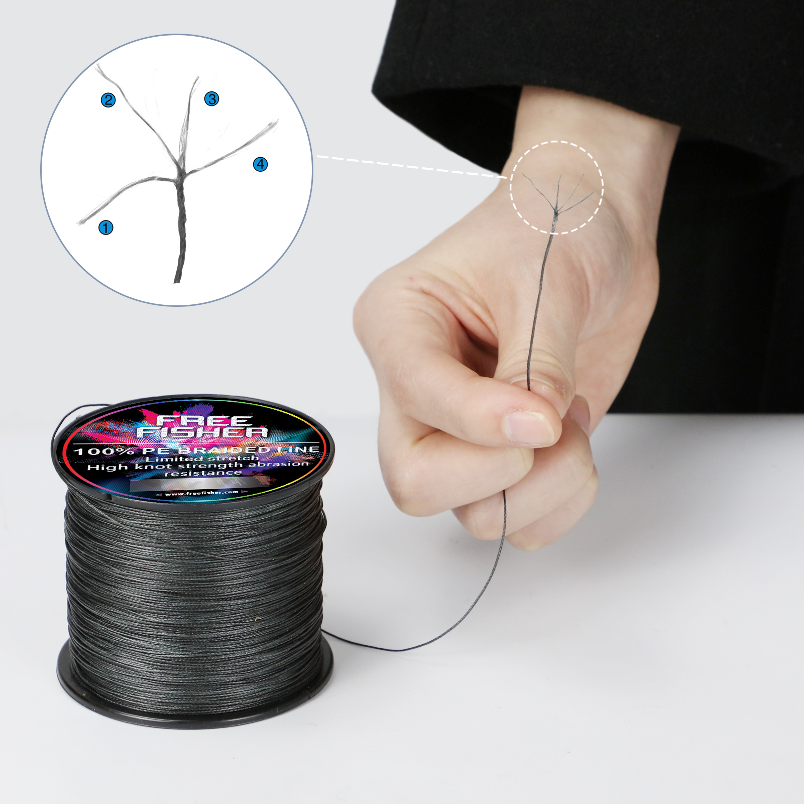 FREE FISHER 300M Fishing Line 4 Strands Braided Wire Multifilament 100% PE Line 10-100LB 0.1-0.55MM for Saltwater/Freshwater