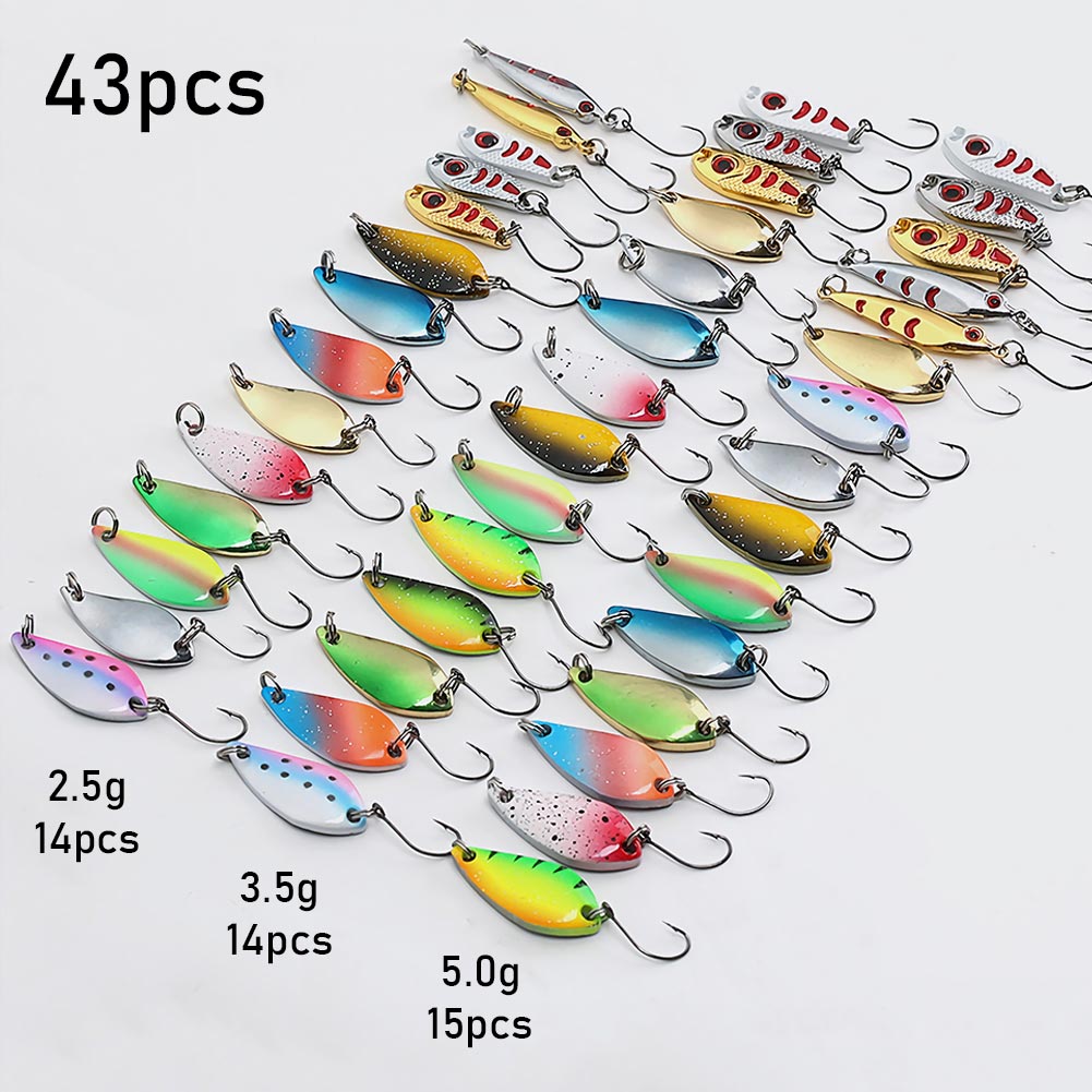 FREE FISHER Fishing Trout Bait Metal Spoon Lures Wobbler Casting Jigging Artificial Laser Spinner Baits Set Horsemouth Sequins with Fishing Tackle Box
