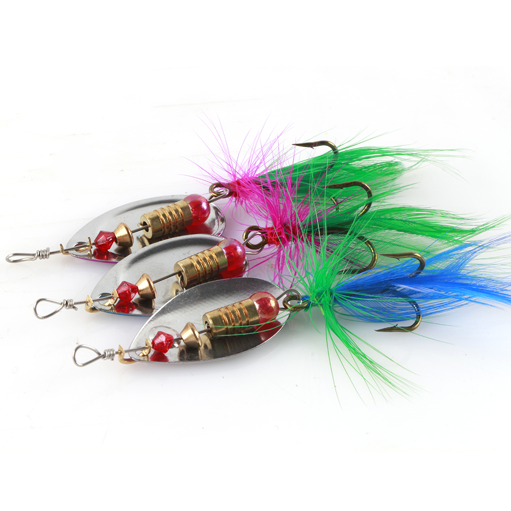 FREE FISHER 30pcs Metal Spoon Lures Fishing Spinnerbaits Kit Rotation Sequins Swimbait wuth Feather Hooks for Trout Pike Salmon Bass