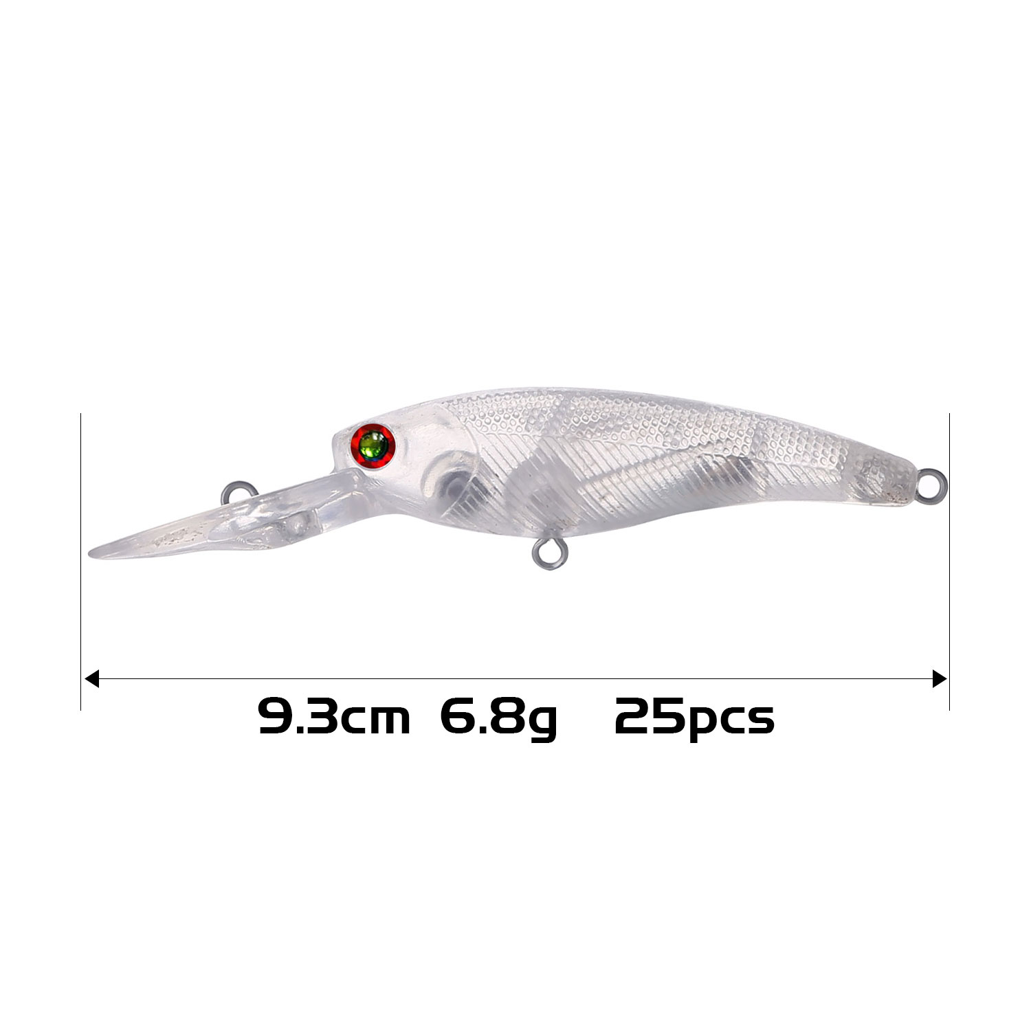 FREE FISHER Unpainded Fishing Lures 25pcs/Lot 9.3cm 6.8g DIY Bait Embryo Blank Clear Plastic Walleye 3D Lifelike Fisheye Minnow Lures