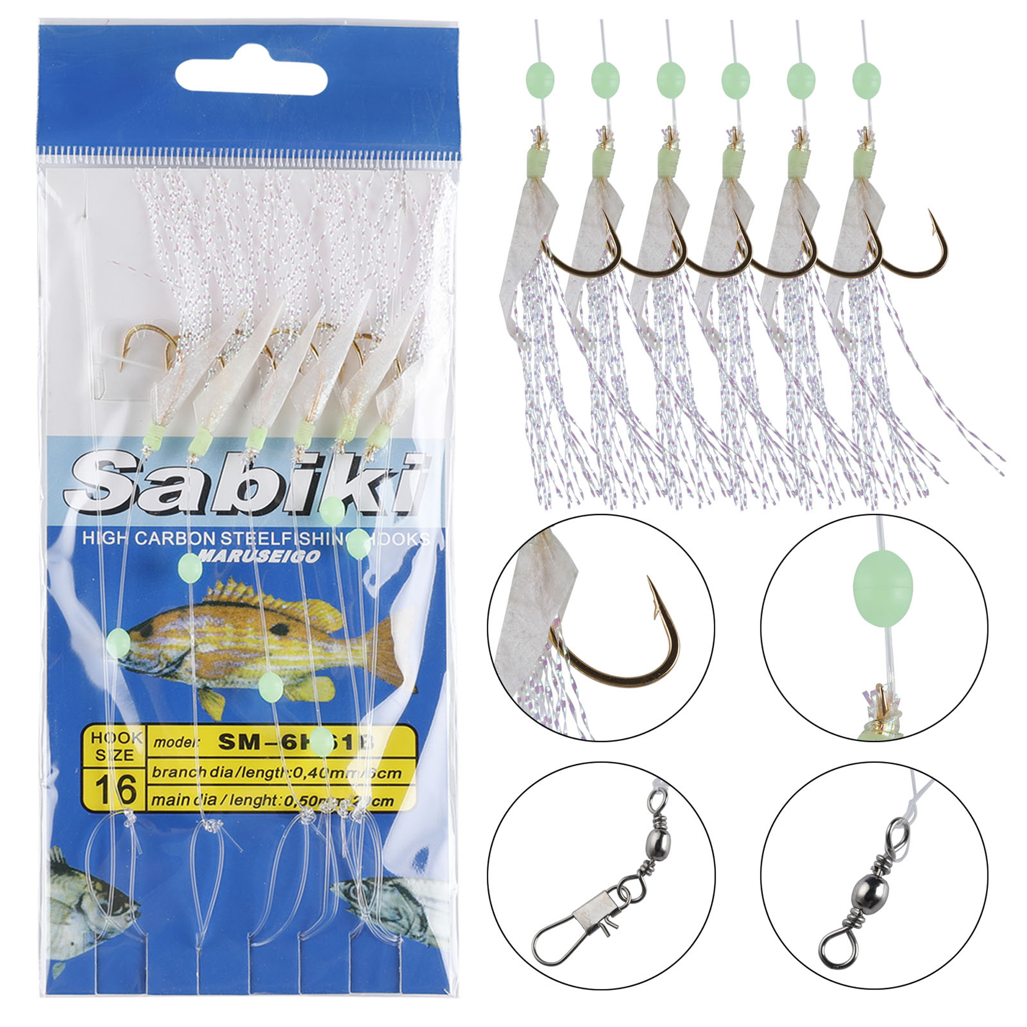 FREE FISHER Assorted 22Pcs/Pack Freshwater Fishing Lumious Fishing Bait Rigs Fish Skin/Feather Hooks String Hooks Nylon Line Swivels Beads