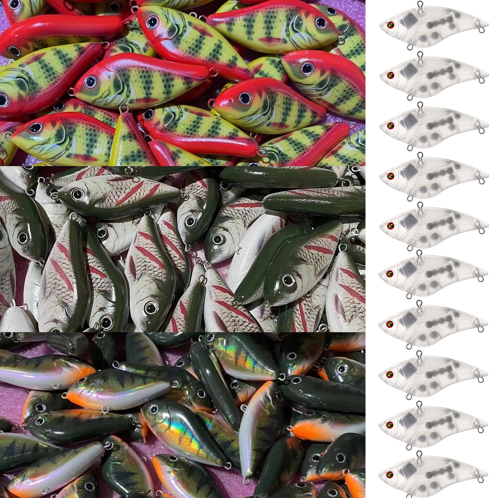 FREE FISHER 30pcs Mixed Unpainted Lures Fishing Blank Baits Set Crankbaits Minnows Pencil Blures VIB Clear Baits Naked Bait Embryo with 3D Eyes