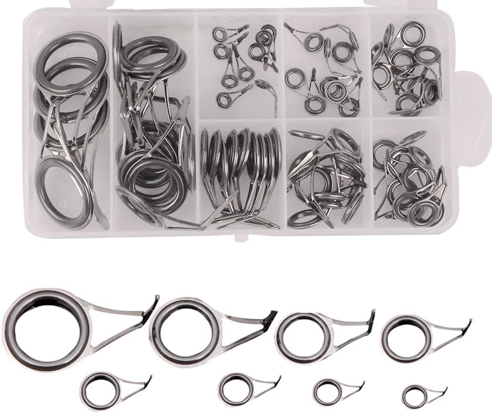 Wholesale Rod Tip Repair Kit,Fishing Rod Guides,Rod Tip Replacement Kit,Fishing Rod Tips,Rod Tops Parts Stainless Steel DIY Set Kits 80 pcs,8 Sizes