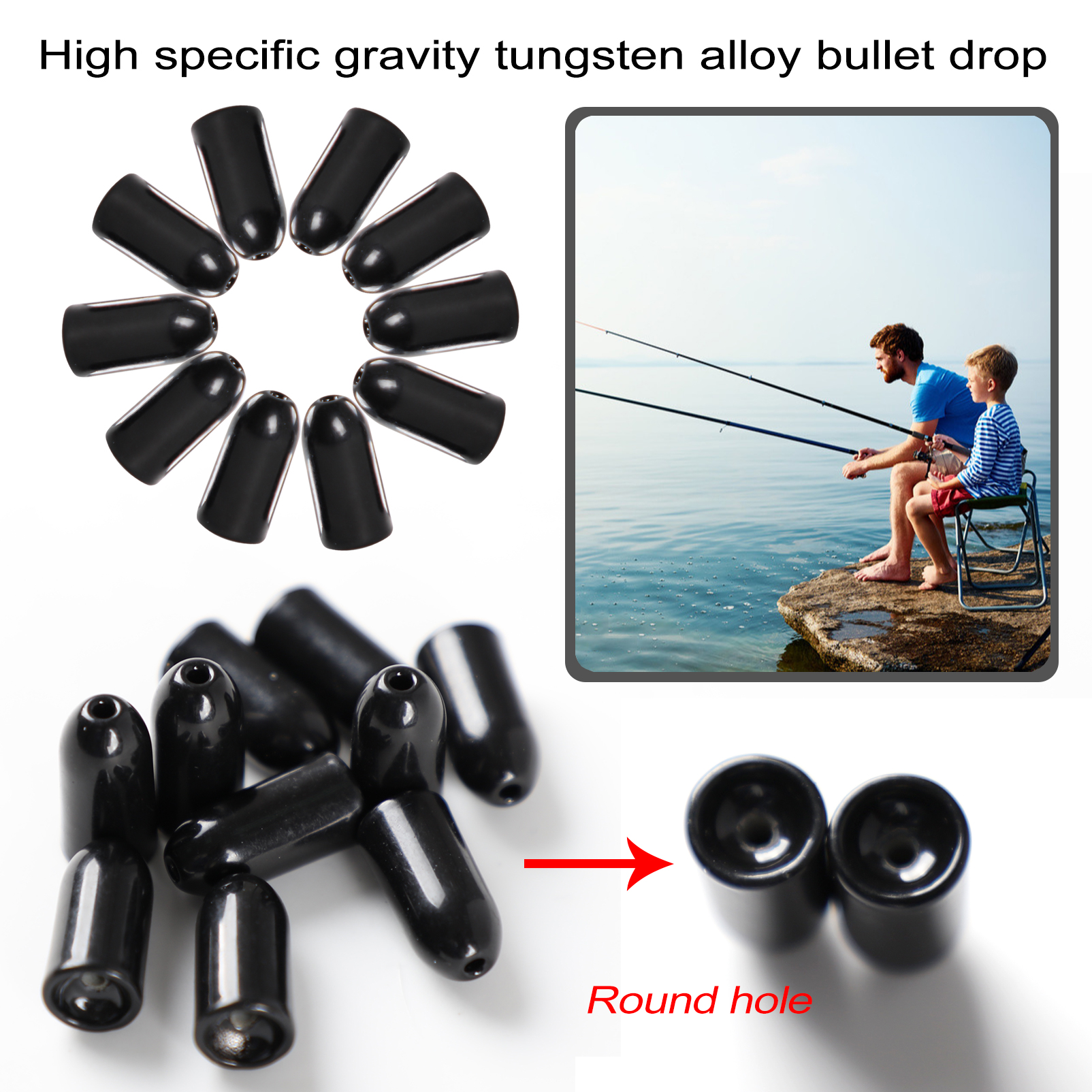 FREE FISHER 10pcs Fishing Tungsten Steel Worm Weights Bullet Shape Sinkers Flipping 3.5g/5.3g/10.5g Drop Shot Fishing Accessory for Bass